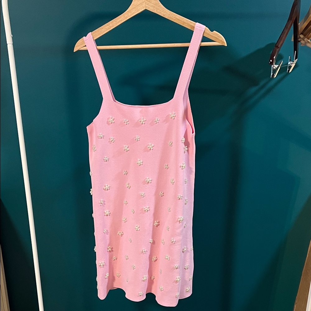 Zara Light Pink Knit Dress with Pearl Details